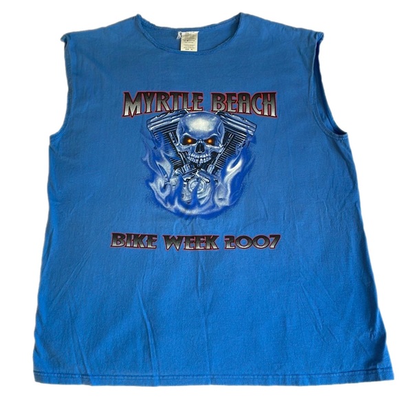 Retro Y2K Skull Myrtle Beach Bike Week Sleeveless Biker Motorcycle Tank - Picture 7 of 7